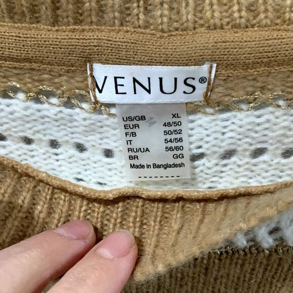 NWOT! Striped Brown/Cream/Gold Long Open Knit Sweater by Venus Size XL - Picture 3 of 9